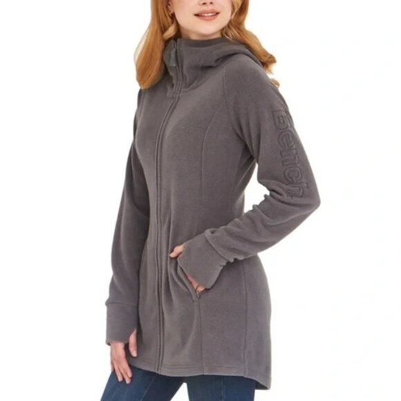 BENCH Jacket Polar Fleece Long Zip Up Gray Soft Cozy Winter Fall Women's Size XL - Picture 1 of 12
